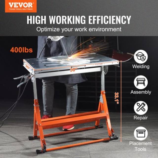 VEVOR Τραπέζι Συγκόλλησης 30 x 20, 400lbs, Ρυθμιζόμενο Ύψος, Αναδιπλούμενο με Ρόδες  KZDHZ400LB302X80EV0