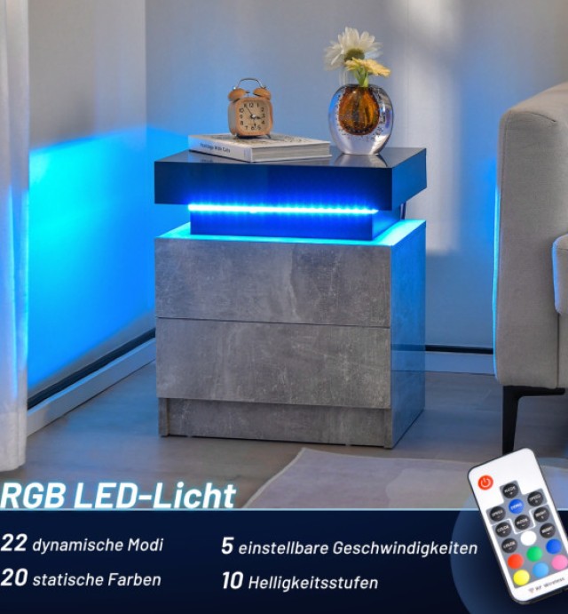 Κομοδίνο με LED φωτισμό ,  2 συρτάρια & Τηλεχειριστήριο -- 45 x 35 ...