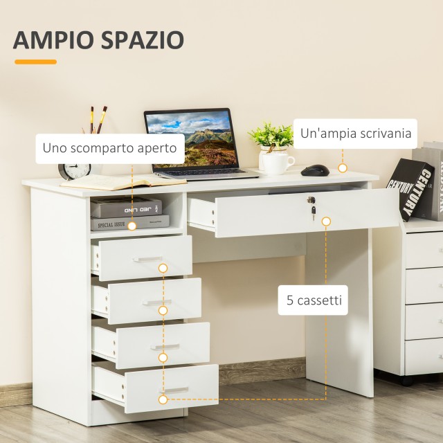 Ξύλινο Γραφείο με 5 Συρτάρια και 1 Ράφι 110 x 50 x 76 cm HOMCOM 836-465WT