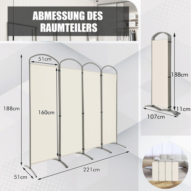 Costway Τετράπτυχο Λευκός Χωριστικός Τοίχος για το Σπίτι JV10726WH Costway Τετράπτυχο Λευκός Χωριστικός Τοίχος για το Σπίτι JV10726WH