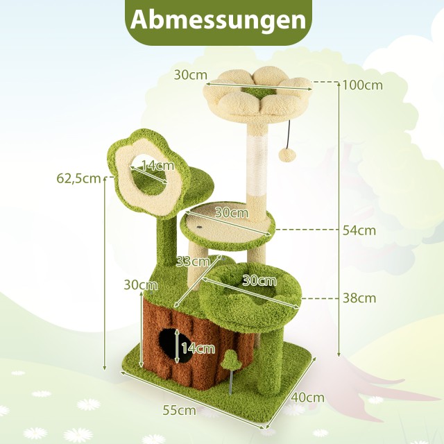 Costway Πολυεπίπεδος Πύργος Γάτας - Πράσινος με Χώρο Εξερεύνησης γι...