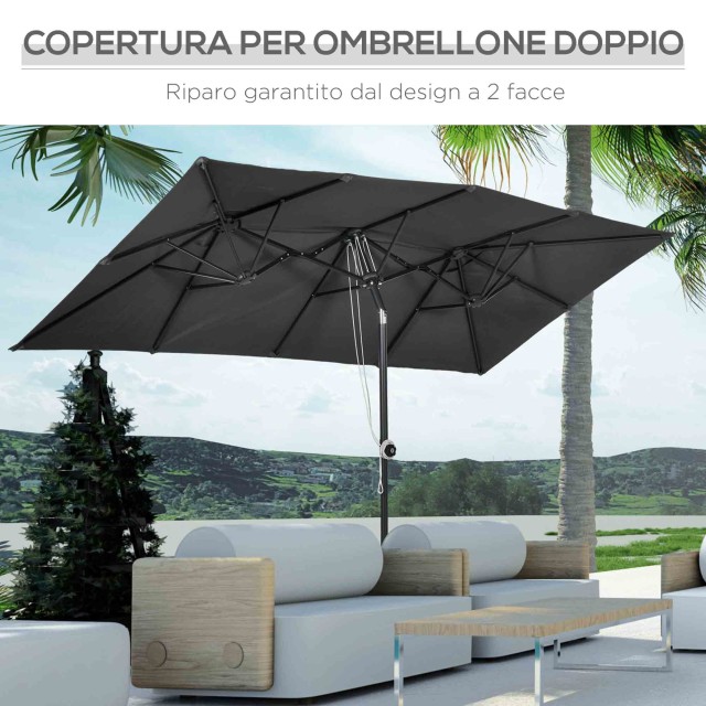 Outsunny Διπλή Ρυθμιζόμενη και Κεκλιμένη Ομπρέλα με Σχοινί, από Πολυεστέρα και Μέταλλο, 150x295x170-214 εκ., Γκρι 84D-324V00GY