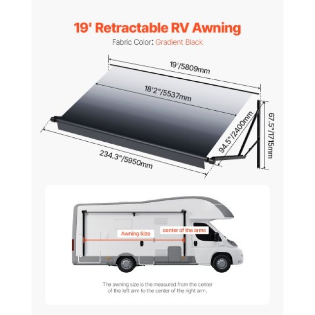 VEVOR Ηλεκτρική Τέντα Αντικατάστασης 19 για DC12V RVs DDKSSSFCZYP16KSRBV9