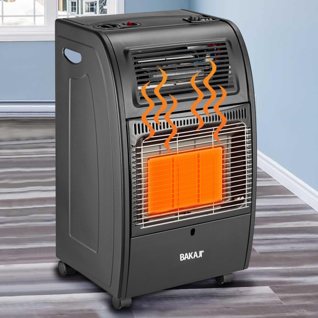 BAKAJI  Φορητή Σόμπα Αερίου 2σε1 σε Μαύρο Μέταλλο Θερμοσόμπα Υπέρυθ...