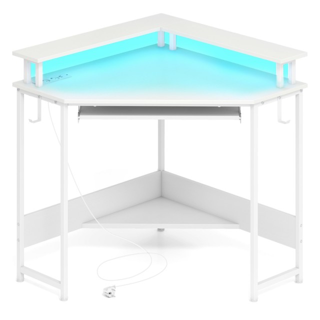 Costway Γραφείο Gaming με Φορτιστή, LED, Πληκτροθήκη και Βάση Οθόνη...