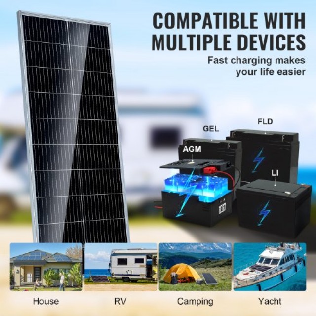 Σετ Ηλιακού Πάνελ VEVOR 100W Μονοκρυσταλλικό 12V & Ρυθμιστής Φόρτισ...