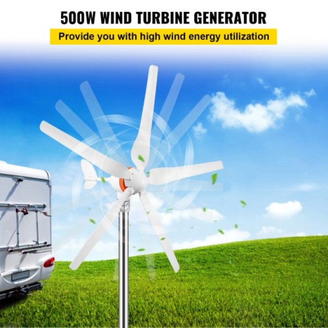 VEVOR Κιτ Ανεμογεννήτριας 12V/AC, 500W με Ελεγκτή MPPT, 5 Πτερύγια ...