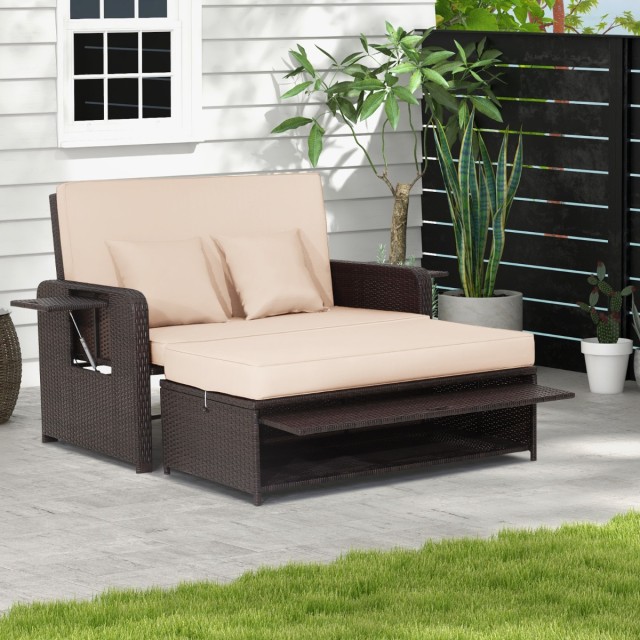 Costway Σετ Καναπέ Rattan - 2θέσιος με Οθωμανική & 2 Τραπεζάκια, Μπ...