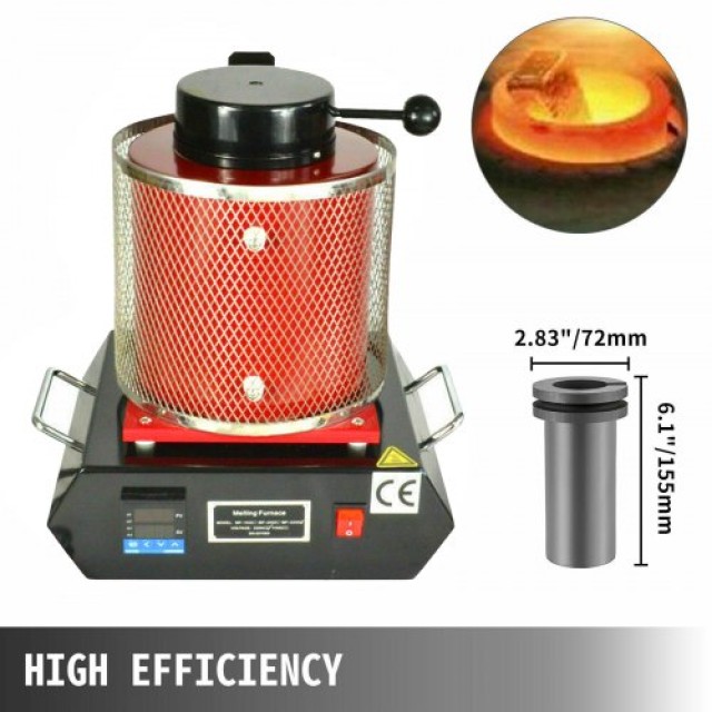 VEVOR Αυτόματος Κλίβανος Τήξης 2kg 1800W 1100℃ για Χρυσό & Ασήμι με Γραφίτη Crucible  SSRL0000000000001V2