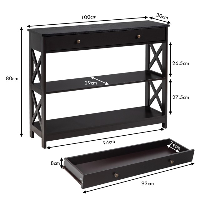 Costway Ξύλινος Καφέ Κονσόλα με Συρτάρι 100 x 30 x 80 cm HW66090CF