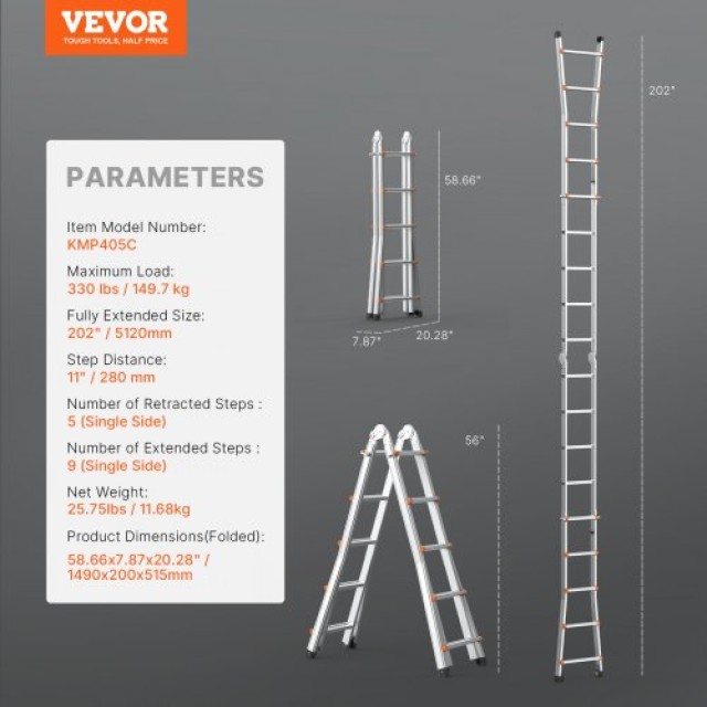 VEVOR  Πολυλειτουργική Σκάλα 16.7 FT για Οικιακή Χρήση  DGNAZXYST51MOO11FV0
