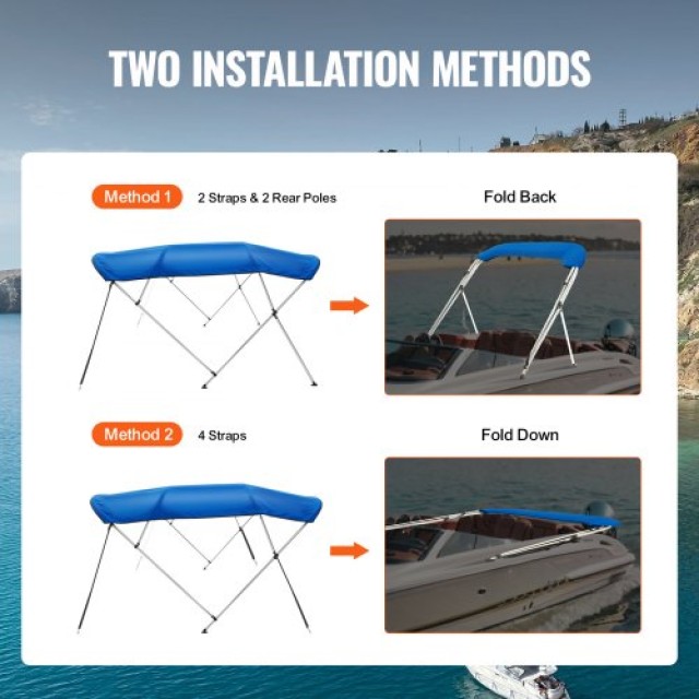 Κάλυμμα Σκάφους VEVOR 4 Bow Bimini Top, 900D Πολυεστέρας, 1 Σκελετός Αλουμινίου, Αδιάβροχο, 8L x 54H x 91-96W, Μπλε του Ειρηνικού  4GCYZYP8L919WCX6CV0