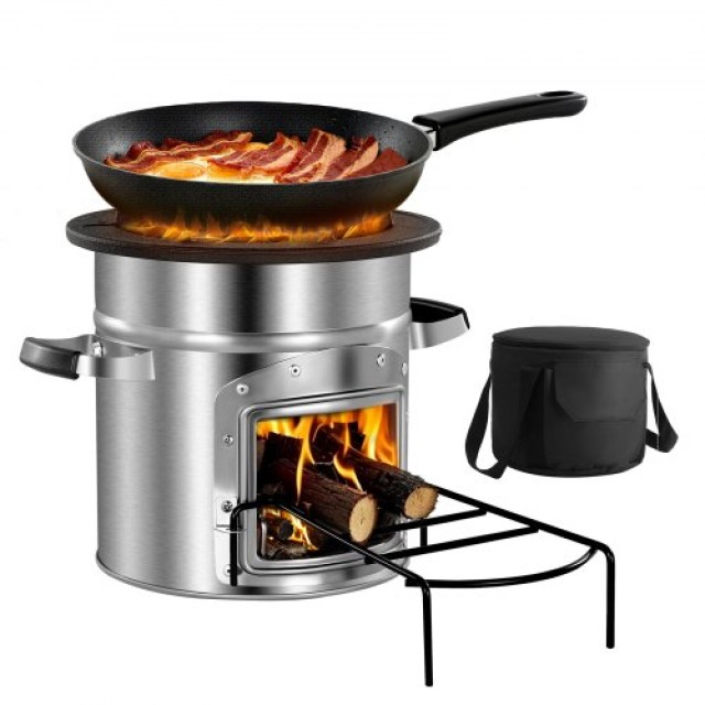 VEVOR Φορητή Ξυλόσομπα Rocket Stove με Βάση Μεταφοράς YTHJLYTBXGDMU...