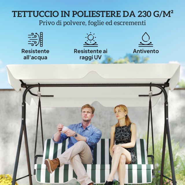 Outsunny  Ανταλλακτική Οροφή για Κούνια 3 Θέσεων Αδιάβροχη από Ύφασμα Οξφόρδης Λευκό Κρεμ, 210x145 εκ.  84A-347V00CW