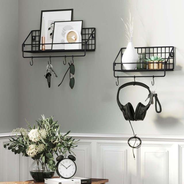 SONGMICS Σετ 2 τμχ Μεταλλικά Ράφια Τοίχου 30x12x13 cm & 40x12x13 cm Χρώματος Μαύρο, LFS02BK 