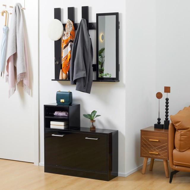 Σετ κρεμάστρα ρούχων Hallway HOMCOM με καθρέφτη και πάγκο με σχάρα ...