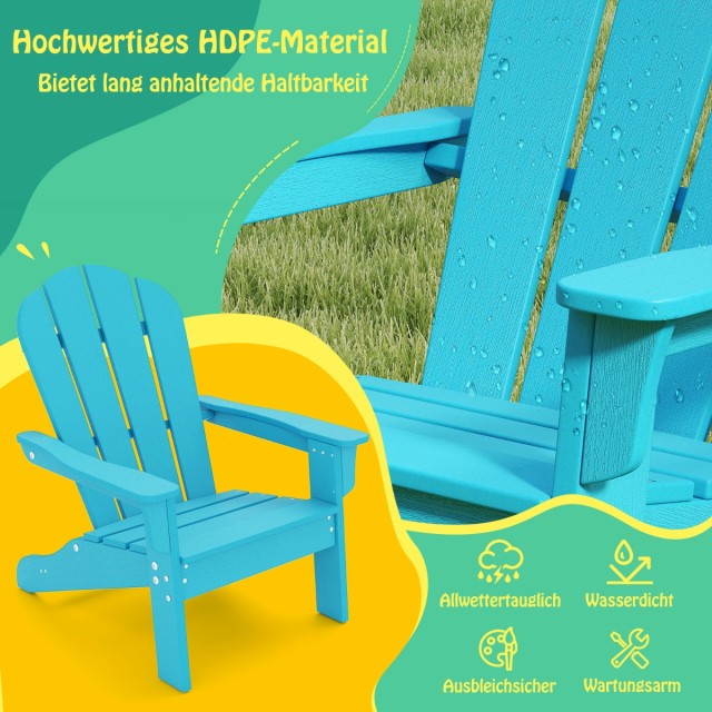Costway Παιδική Καρέκλα Adirondack HDPE  53,5 x 52 x 64 εκ. με Εργονομική Πλάτη Τυρκουάζ NP11919TU