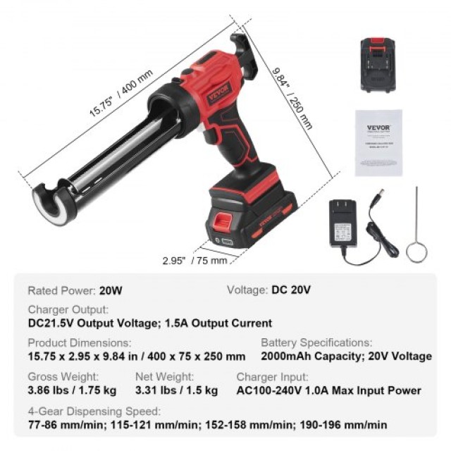 Ηλεκτρικό Πιστόλι Σιλικόνης VEVOR 20V 10oz/300ml με 4 Ταχύτητες  DDTFQ10ASLDX4KS2CV2