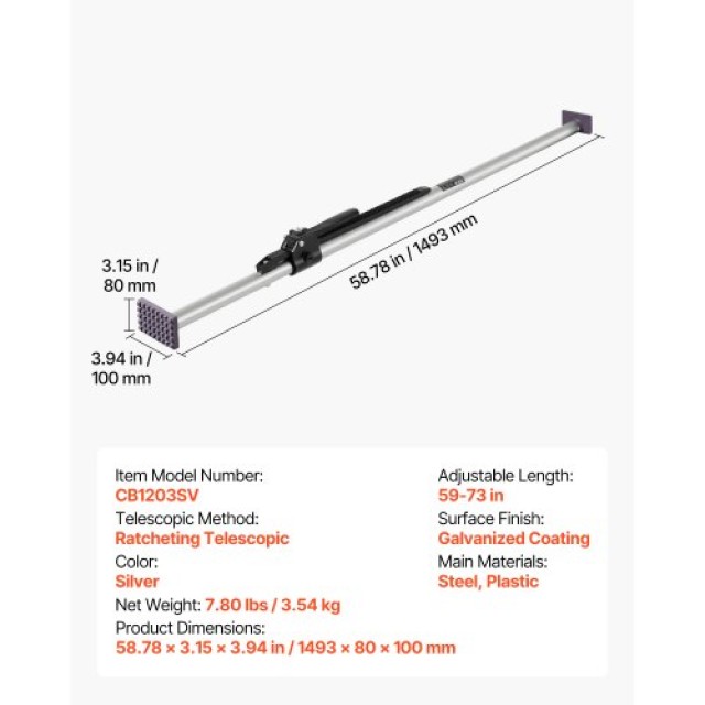 VEVOR Ρυθμιζόμενη Μπάρα Φορτίου από Ανθεκτικό Ατσάλι με Αντιολισθητ...