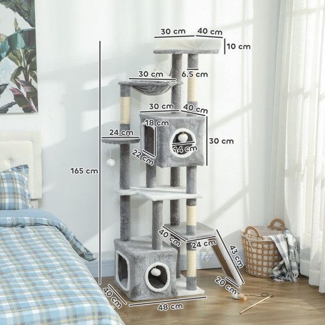 PawHut Δέντρο Αναρρίχησης για Γάτες με 2 Σπιτάκια, Ράμπα, Πλατφόρμε...