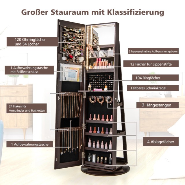 Costway  Περιστρεφόμενη Κοσμηματοθήκη 360° με Τρίχρωμο LED Φωτισμό ... Costway  Περιστρεφόμενη Κοσμηματοθήκη 360° με Τρίχρωμο LED Φωτισμό ...