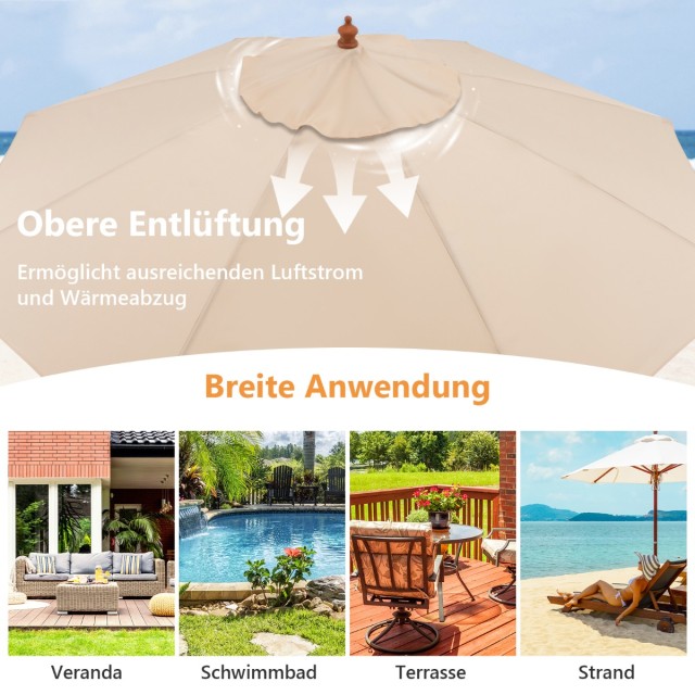 Costway Μεγάλη Ξύλινη Ομπρέλα Κήπου με Πολυεστερικό Σκίαστρο NP10817MS