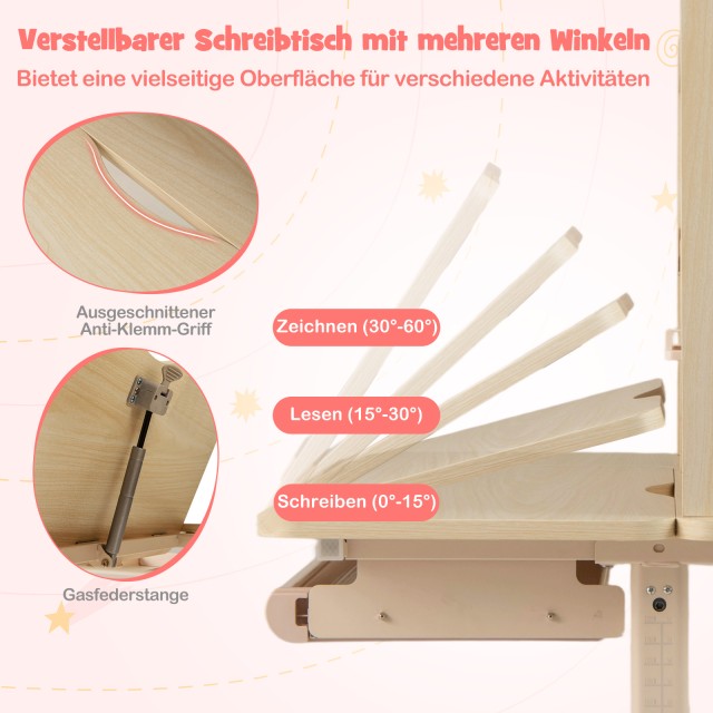 Costway Ρυθμιζόμενο Παιδικό Γραφείο με Ράφι και Συρτάρι σε Φυσικό Χ...