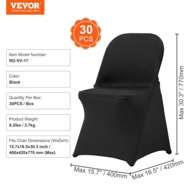 Καλύμματα Καρεκλών VEVOR Spandex (30 Τεμάχια, Μαύρο)  YTHS30PCSDKQU...