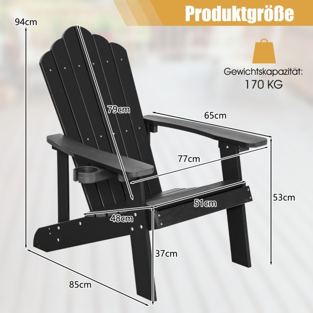 Costway Καρέκλα Κήπου Adirondack με Θήκη Ποτηριού Μαύρη NP10983BK