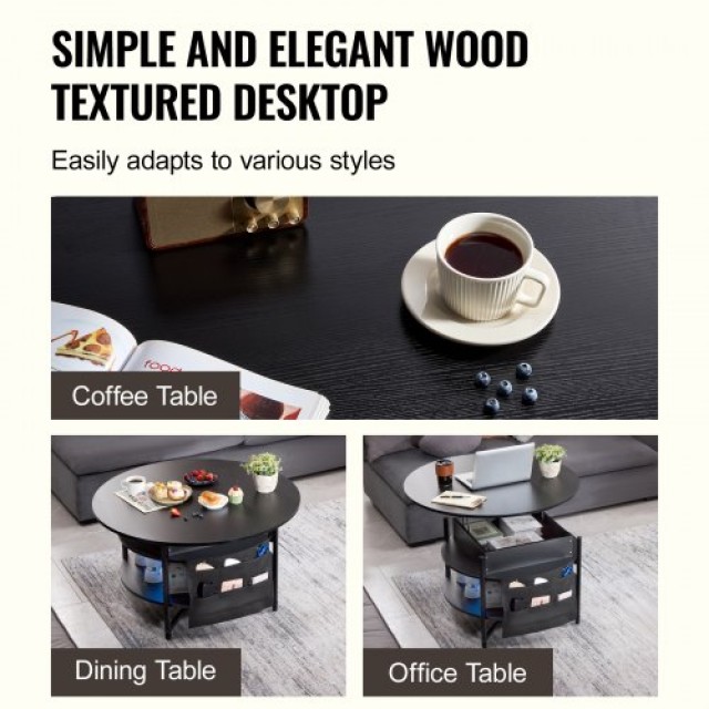 Στρογγυλό Τραπέζι Καφέ VEVOR 35.3 με Ανασηκούμενη Επιφάνεια - Μαύρο... Στρογγυλό Τραπέζι Καφέ VEVOR 35.3 με Ανασηκούμενη Επιφάνεια - Μαύρο...