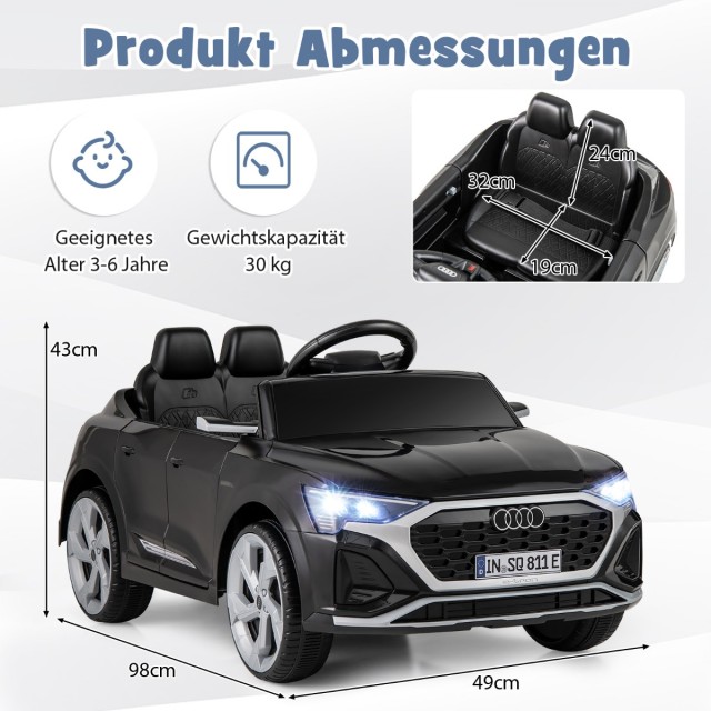 Costway Παιδικό Ηλεκτρικό Αυτοκίνητο Audi SQ8 12V με Τηλεχειριστήριο - Μαύρο TQ10286DE-DK