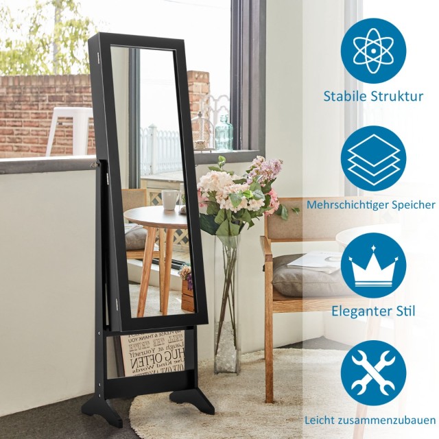 Costway Ελεύθερη κοσμηματοθήκη με καθρέφτη σώματος, ρυθμιζόμενη κλί...