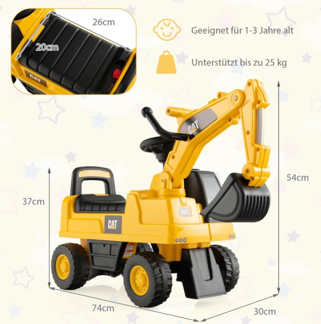 Παιδικό Παιχνίδι Εκσκαφέας 74 x 30 x 54 Κίτρινο TQ10145YW Costway