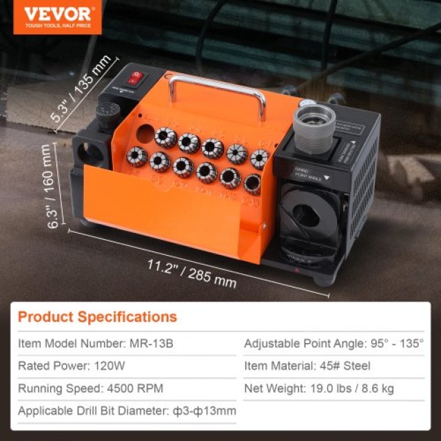 VEVOR  Ακονιστής Τρυπανιών MR-13B 3-13mm με 11 Κολάρα ZTYMJ321819CUZAGNV2
