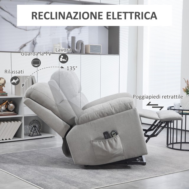 HOMCOM  Πολυθρόνα Ανυψωτική Ανακλινόμενη στις 135° με 8 Σημεία Μασάζ και Υποπόδιο, 89x99x103 εκ., Ανοιχτό Γκρι  713-097V90LG