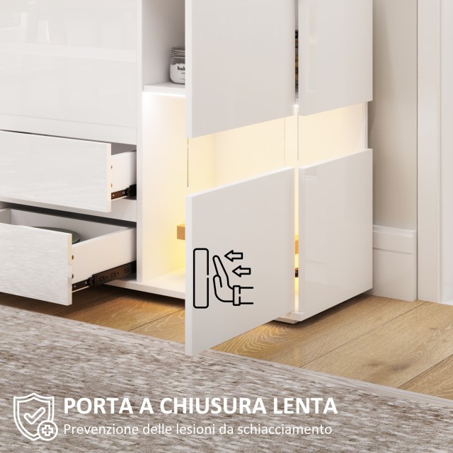 HOMCOM  Μοντέρνα Κρεντέντζα με Ρυθμιζόμενο LED και Τηλεχειριστήριο, 4 Συρτάρια και 2 Ντουλάπια, 120x34x70 εκ., Λευκό  83B-176V90WT