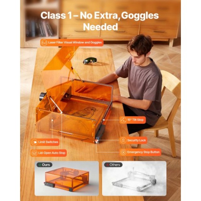 VEVOR Μηχάνημα Χάραξης και Κοπής Λέιζερ 10W με Περίβλημα, Χώρος Εργ...