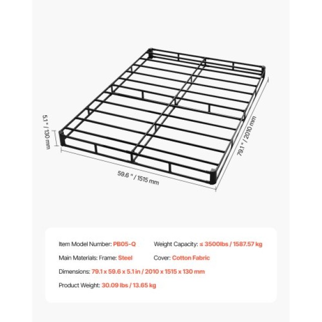 VEVOR Κρεβάτι Queen Size με Ύφασμα 79.1x59.6x5.1 ιντσών XXDHNWK795950AASU001V0