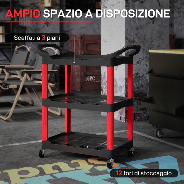 HOMCOM Καρότσι Εργαλείων 83x43x97 εκ, Κόκκινο B20-114V00RD