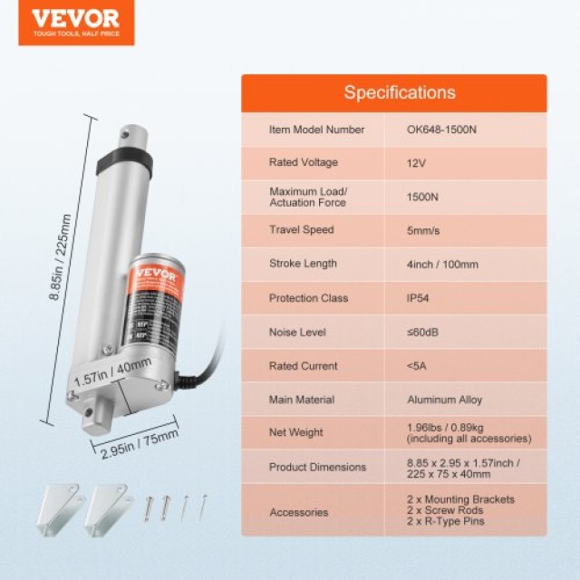 VEVOR  Γραμμικός Ενεργοποιητής 12V 4 1500N 0.19/s IP54  JQXXXZXQ4IN...