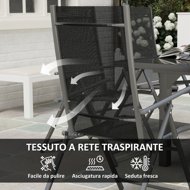 Outsunny Σετ Κήπου με Επεκτεινόμενο Τραπέζι από Γυαλί και 6 Πτυσσόμενες Καρέκλες Εξωτερικού Χώρου, Ατσάλι και Textilene, Γκρι 84G-634V00GY