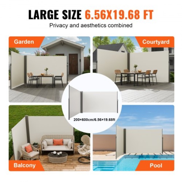VEVOR Αναδιπλούμενη Πλευρική Τέντα 79x 236, Μπεζ  KSSCP200X600HPSZPV0