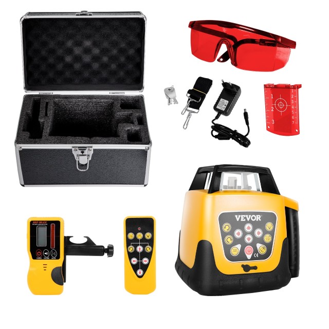 VEVOR Σετ Ροταριακού Λέιζερ με Κόκκινη Δέσμη 300μ, Ρυθμιζόμενη Κλίσ...