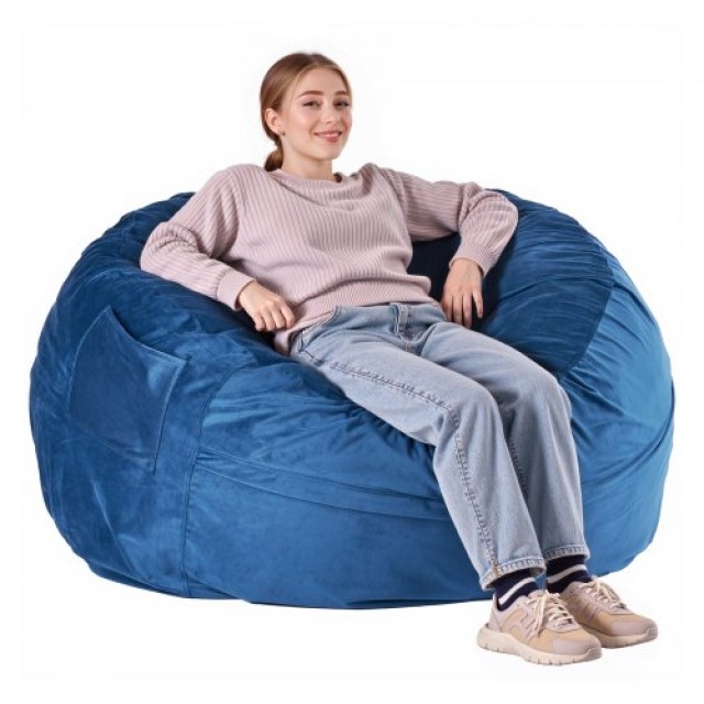 VEVOR Στρογγυλή Πολυθρόνα Bean Bag με Αφαιρούμενο και Πλενόμενο Κάλυμμα για Ενήλικες Μπλε YXCRDDY4349IVTKLYV0
