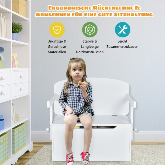 Costway Παιδικό Σετ 3 σε 1: Τραπέζι Δραστηριοτήτων με Γραφείο & Πάγκο & Κουτί Αποθήκευσης για Νηπιαγωγείο Λευκό HY10281WH