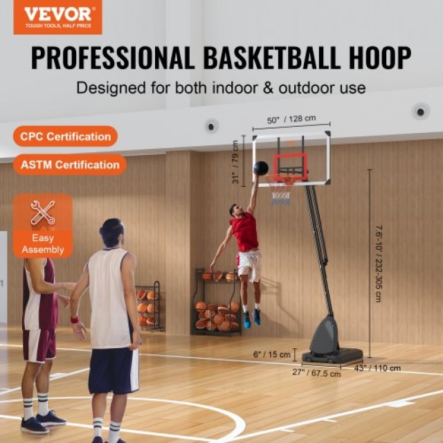 Ρυθμιζόμενη Μπασκέτα VEVOR 7.6-10 ft, Φορητό Σύστημα με Ταμπλό 50 ιντσών  LQK50CSYQJDD4EN2TV0
