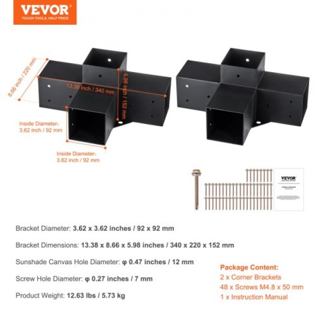 Σετ Βαρέων Βάσεων VEVOR 101x101mm για Πέργκολες (2τμχ)  LPJJST2PCS4...