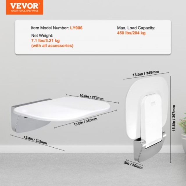 Πτυσσόμενο Κάθισμα Ντους VEVOR 13.6 x 12.8 Τοίχου 450 lbs  SLKNQWZCWKB1YXHBJV0