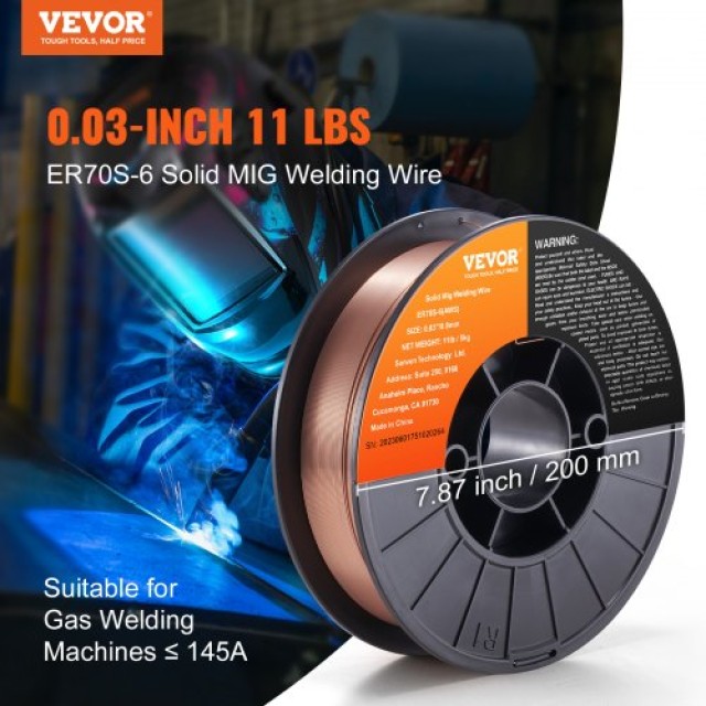 VEVOR Συρματόσχοινο MIG Συγκόλλησης ER70S-6 0.030 11LBS με Χαμηλή Εκτόξευση και Υψηλά Αποξειδωτικά για Όλες τις Θέσεις Αερίου Συγκόλλησης  SXHSJMIGER70SL7MJV0