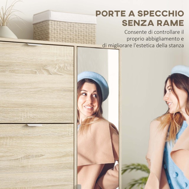 HOMCOM Παπουτσοθήκη με Καθρέφτη για 16 Ζευγάρια Παπούτσια 4 Πτυσσόμ...